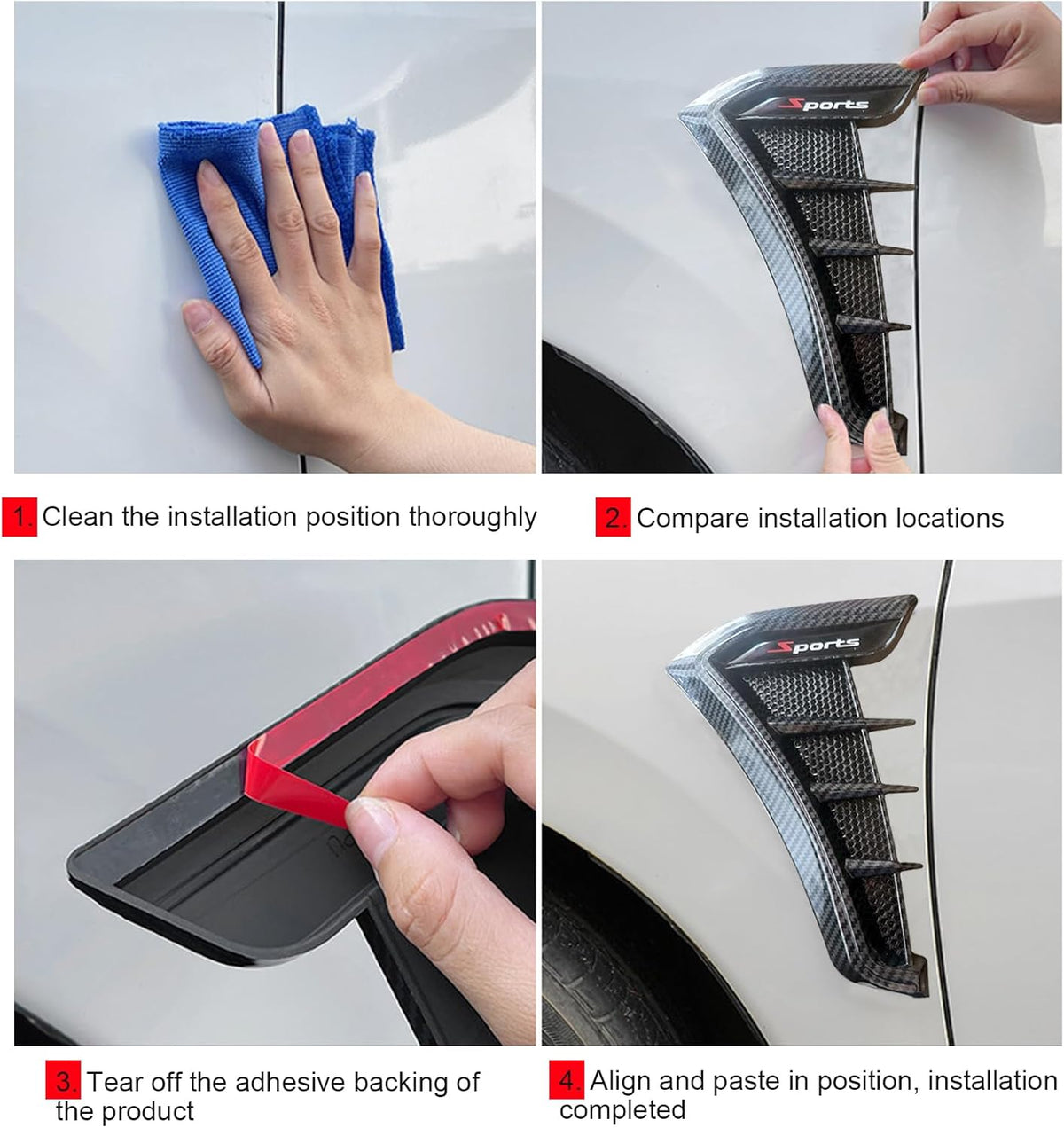 2PCS Car Fender Side Vents, Self-Adhesive Sporty Vehicle Exterior Trim Modification Kit Universal for Most Cars