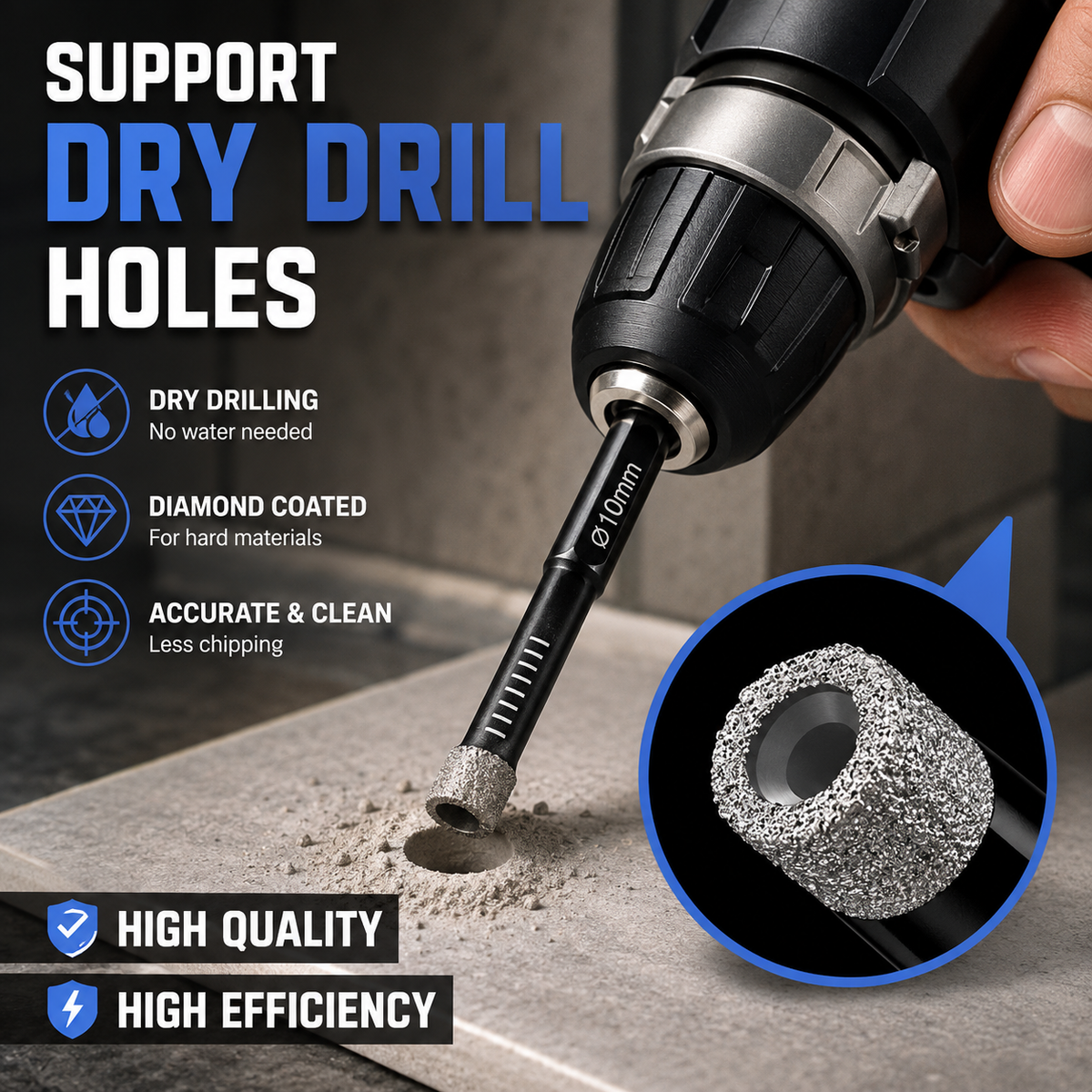 6 Pcs Diamond Drill Bits Set, 1/4 5/6 3/81/2 Inch Brazed Diamond Drill Bits