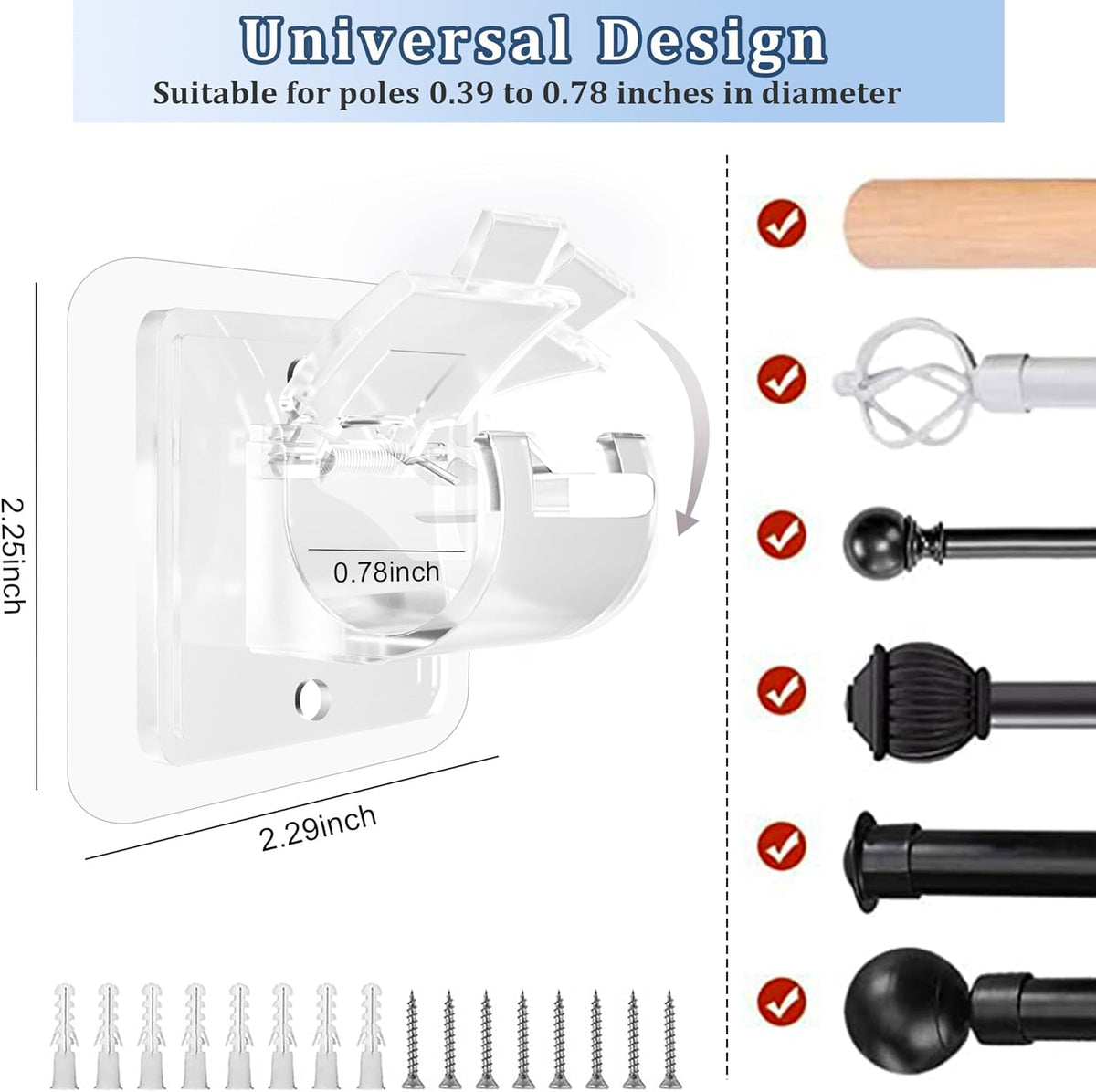 10 Pack No Drilling Self Adhesive Curtain Rod Holders