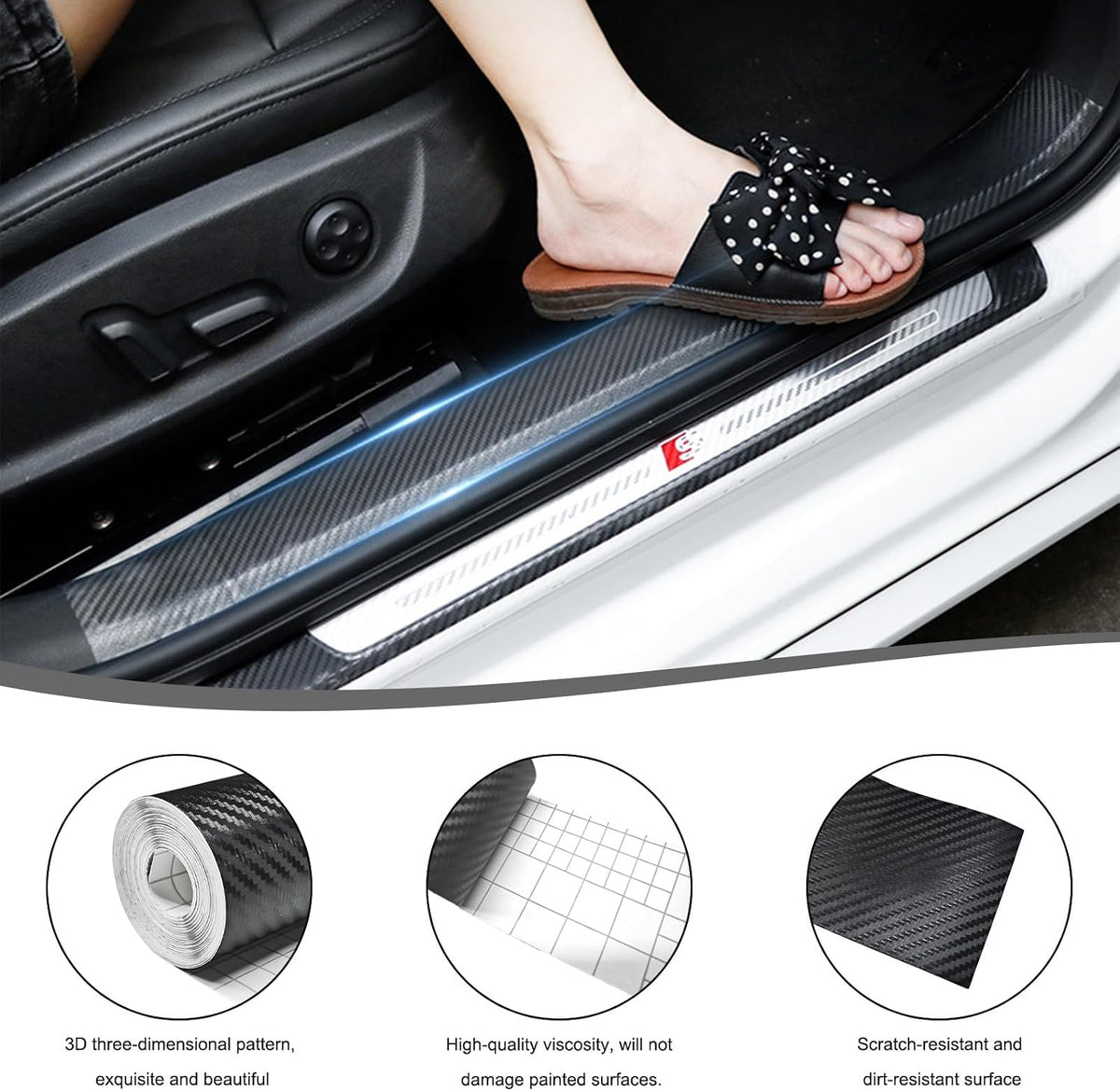 Car 3D Carbon Fiber Vinyl Tape, Anti-Scratch Self Adhesive Door Entry Guards Vinyl Overlay Wrap Roll