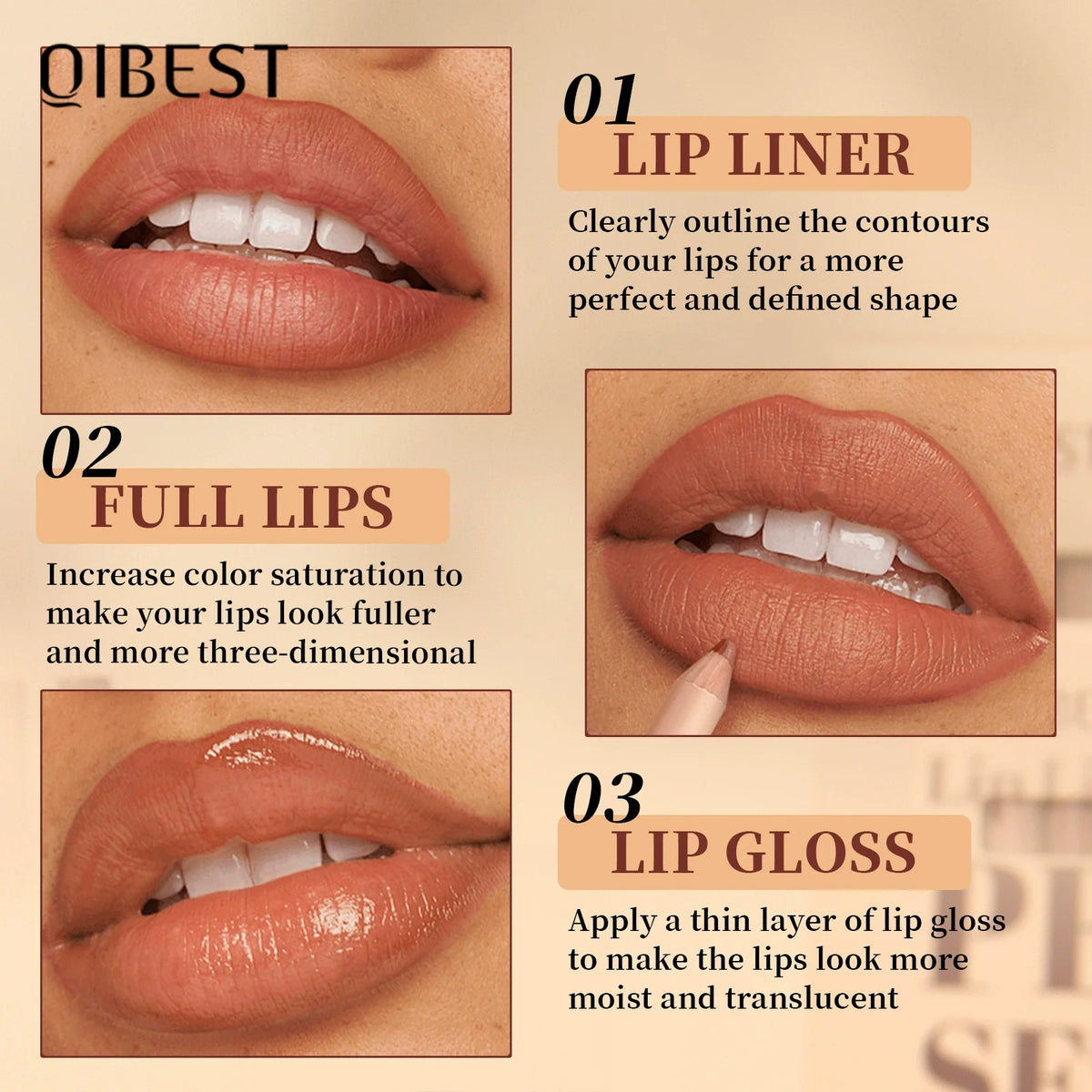 QIBEST 12-Color Matte Lipstick & Lip Liner Set (Wood-Cased)